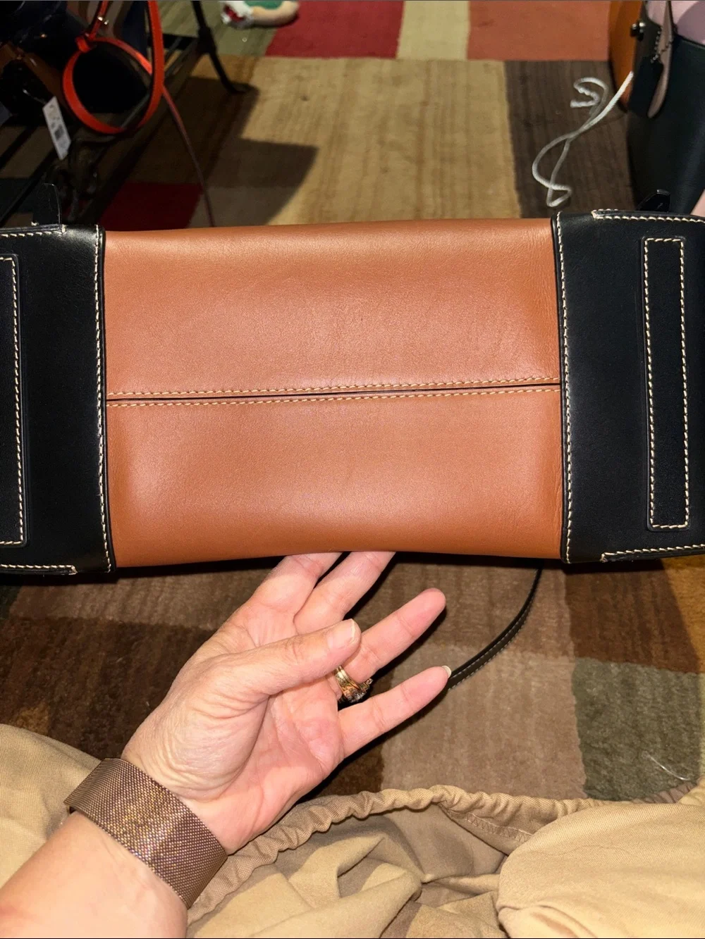 Burberry Leather Tote Bag in Brown, Black and Cream